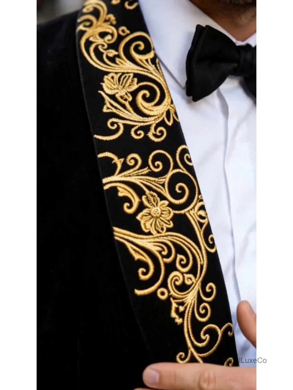 Men's Velvet Blazer Tuxedo Jacket with Gold Embroidery, Formal Wedding Prom